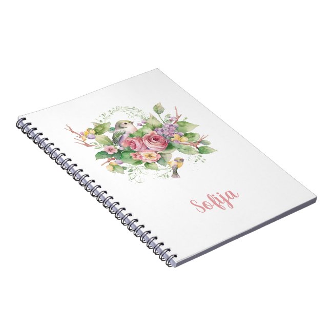Bird Flower Rose Watercolor Notebook (Right Side)
