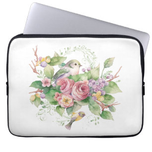 Bird flower watercolor laptop sleeve