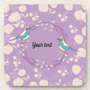 bird, flowers,green,natural, animal,purple coaster