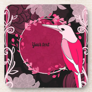 bird, flowers, natural, animal,pink coaster