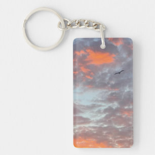 Bird Flying Pink Clouds Sky Photo Key Ring