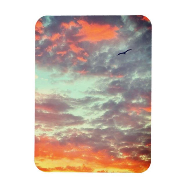 Bird Flying Pink Clouds Sky Photo Magnet (Vertical)