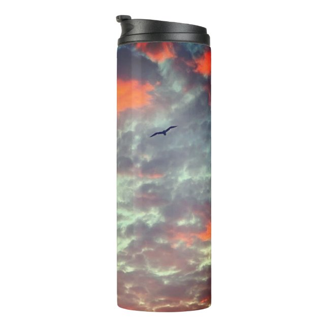 Bird Flying Pink Clouds Sky Photo Thermal Tumbler (Rotated Right)