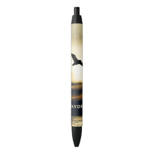 Bird Flying Silhouette Sunset Personalised Black Ink Pen