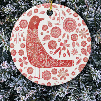 Bird Folk Art Ceramic Tree Decoration