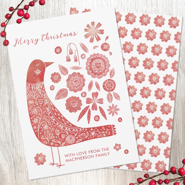 Bird Folk Art Christmas Card (Creator Uploaded)