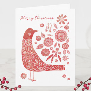 Bird Folk Art Christmas Note Card