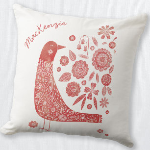 Bird Folk Art Personalised Cushion