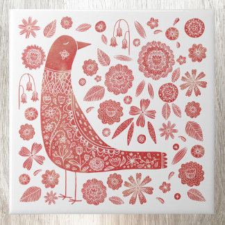 Bird Folk Art Tile