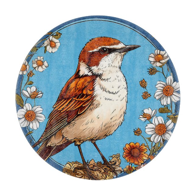 Bird Framed by Vibrant Flowers Cutting Board (Front)