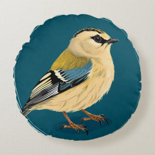 Bird Framed by Vibrant Flowers Round Cushion