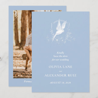 Bird French Blue Floral Photo Wedding Save The Date