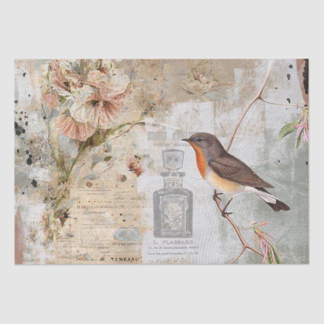 Bird French Shabby Perfume Flower Decoupage Craft Tissue Paper (Front)