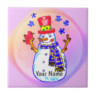 Bird Friends Snowman Tile