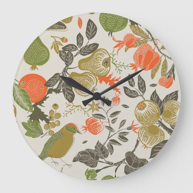 Bird Fruit Garden: Seamless Large Clock (Front)