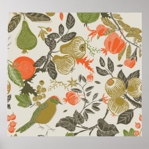 Bird Fruit Garden: Seamless Poster