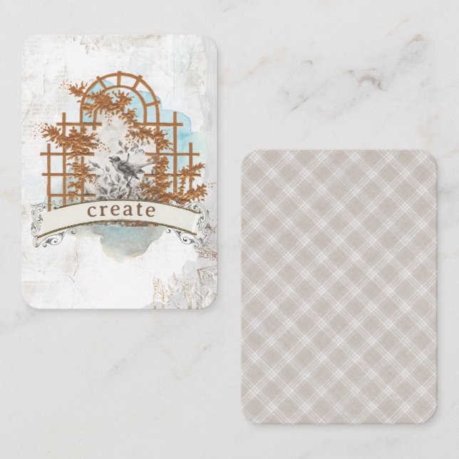 Bird Gold Trellis Vintage Craft Junk Journal Card (Front/Back)