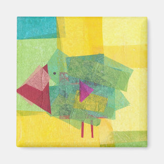 bird- green on yellow magnet
