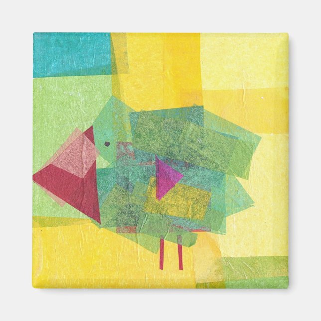 bird- green on yellow magnet (Front)