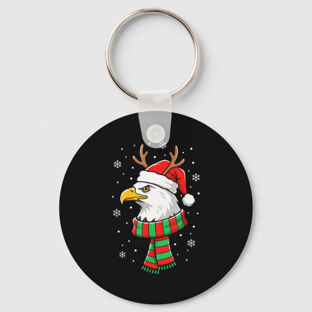 Bird Holiday, Santa Hat, Reindeer Antlers &amp; Fe Key Ring (Front)