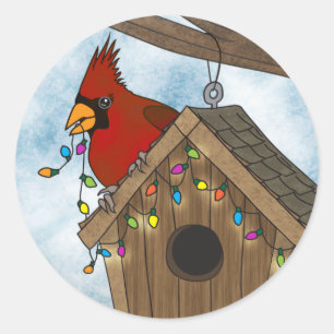 Bird House Holiday Classic Round Sticker