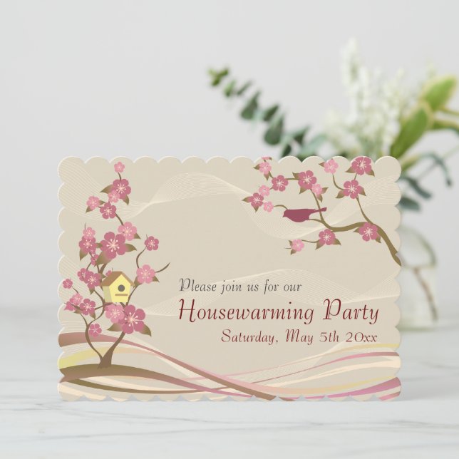 Bird House Housewarming Party Inviation Grey Invitation (Standing Front)