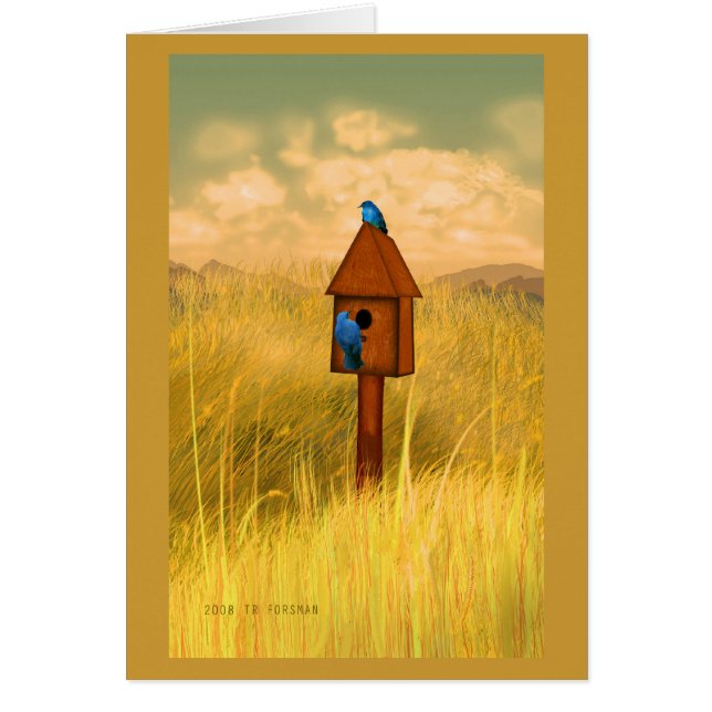 Bird house in country 2 bluebirds Mum's Day card (Front)