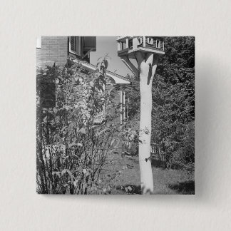 Bird house in garden 15 cm square badge