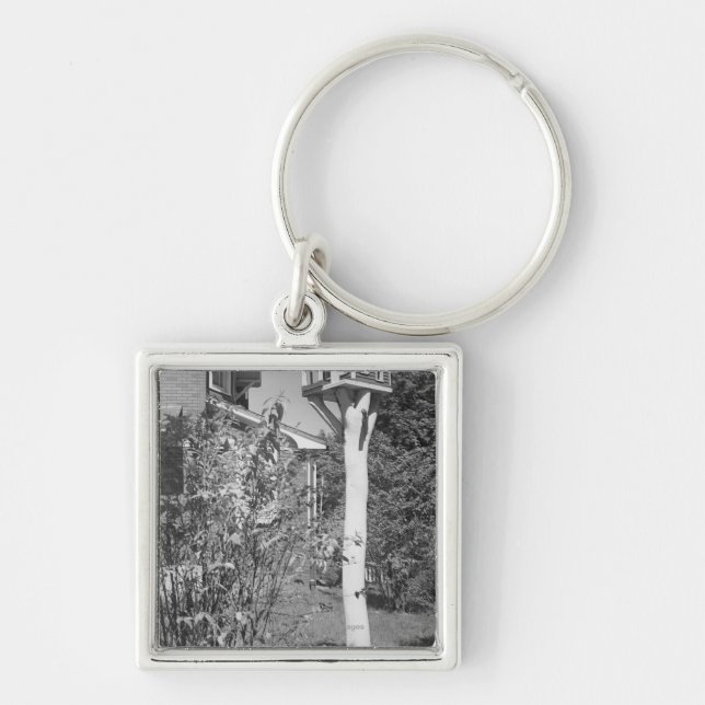 Bird house in garden key ring (Front)