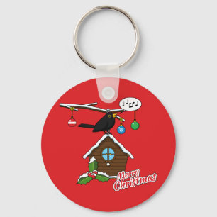 Bird House Merry Christmas Key Ring