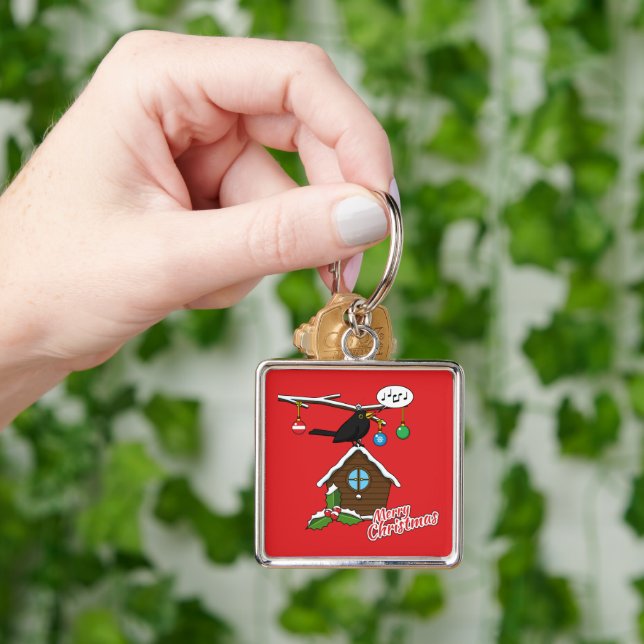 Bird House Merry Christmas Key Ring (Hand)