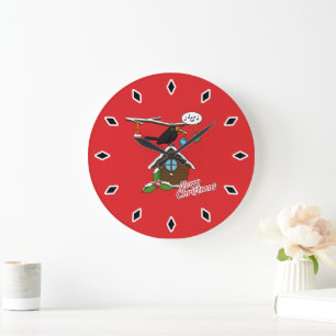 Bird House Merry Christmas Large Clock