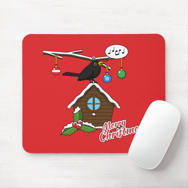 Bird House Merry Christmas Mouse Mat (With Mouse)