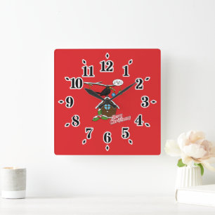 Bird House Merry Christmas Square Wall Clock