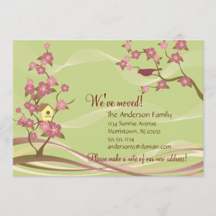 Bird House Moving Announcement Flat Card Green