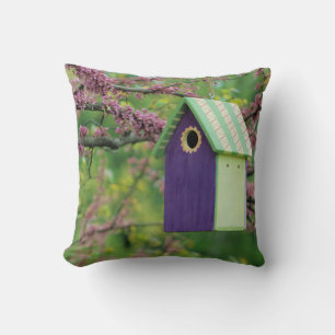 Bird House On A Redbud Tree Cushion