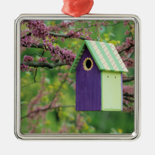 Bird House On A Redbud Tree Metal Tree Decoration
