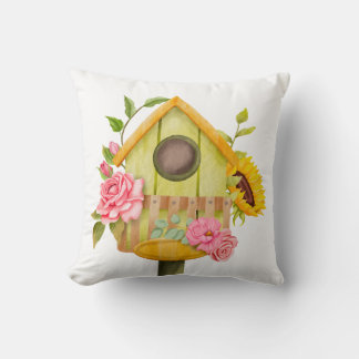 Bird House with Sunflower and Roses Cushion