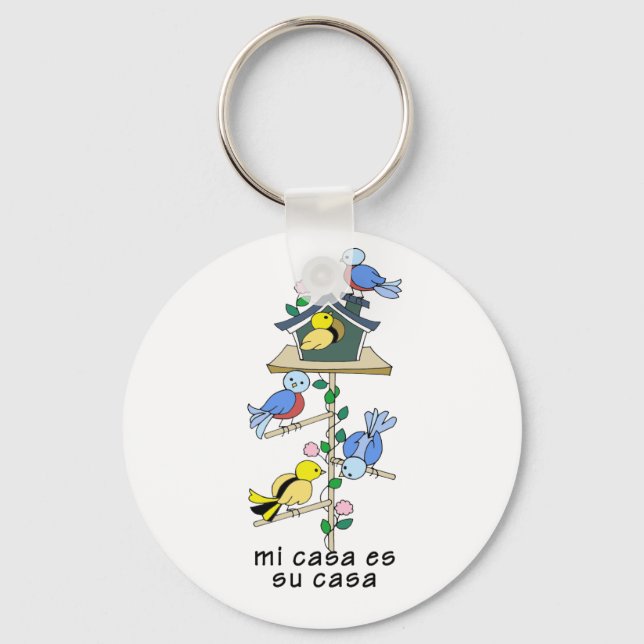 Bird Houses My House is Your House - Spanish Key Ring (Front)