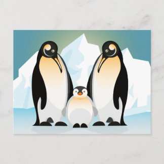 Bird illustration - The Penguin family Postcard