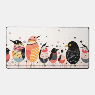 Bird illustration with dots and stripes desk mat