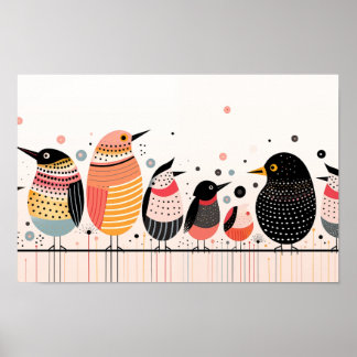 Bird illustration with dots and stripes poster