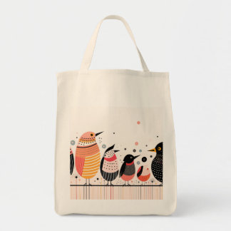 Bird illustration with dots and stripes tote bag