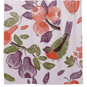 bird in a fruit garden. seamless pattern shower curtain