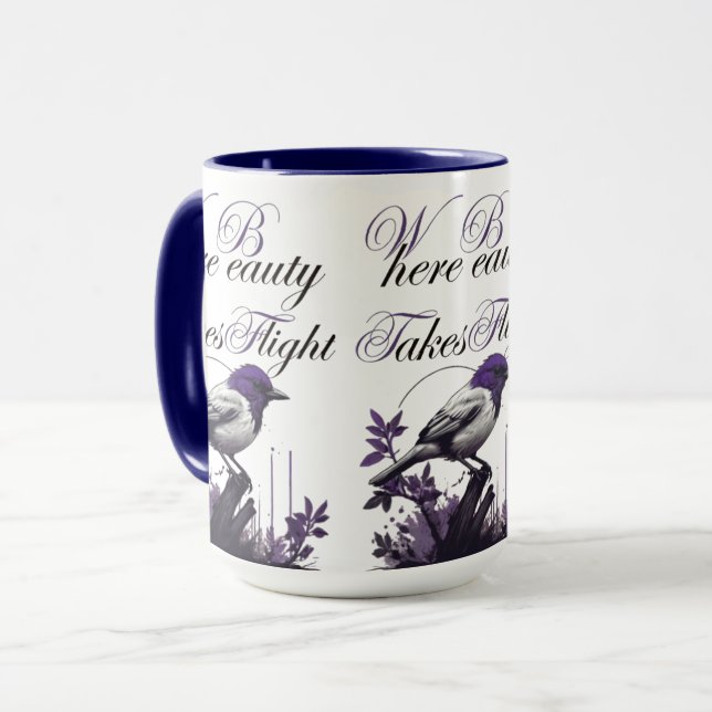 Bird in Bloom | Purple and Grey Harmony Mug (Front Left)