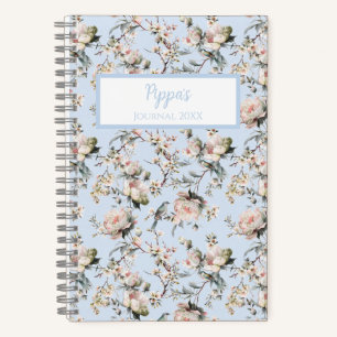 Bird in Blossom Blue Personalized Journal Notebook