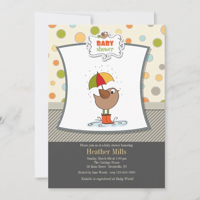 Bird in Boots Shower Invitation (Front)