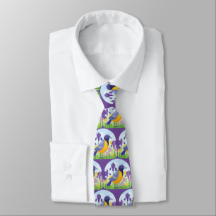 Bird in Field of Iris Flowers Pattern Colourful Tie