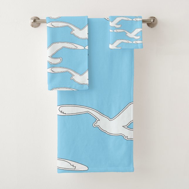 Bird In Flight Bath Accessory Lt Blue  Towel Set (Insitu)