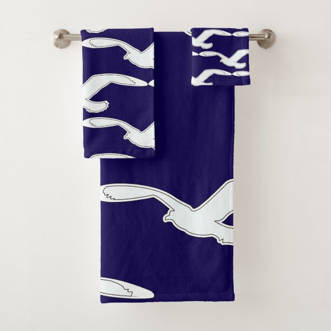 Bird In Flight Bath Accessory Navy Blue         Bath Towel Set (Insitu)